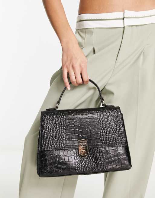 Paul Costelloe Leather Top Handle Crossbody Bag in Black Croc - ASOS Outlet