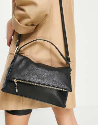 Paul Costelloe Leather Top Handle Flap Over Shoulder Bag In Black ModeSens