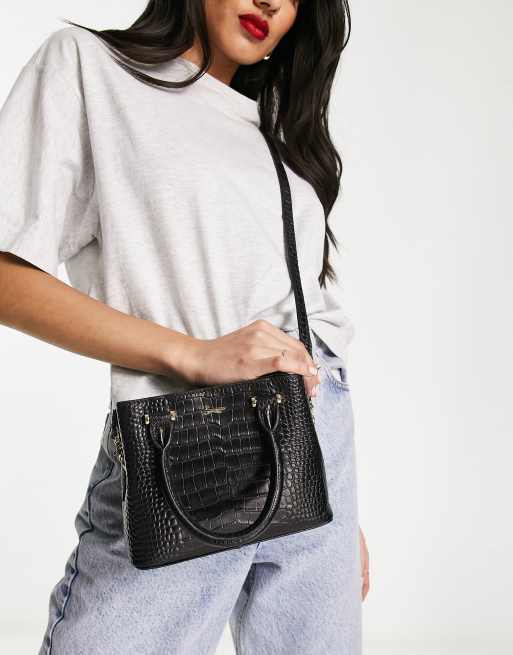 Paul Costelloe Leather Top Handle Crossbody Bag in Black Croc - ASOS Outlet