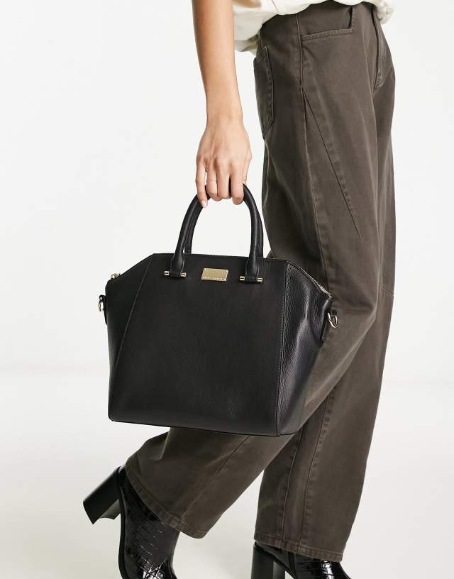 Paul Costelloe leather top handle tote bag in black