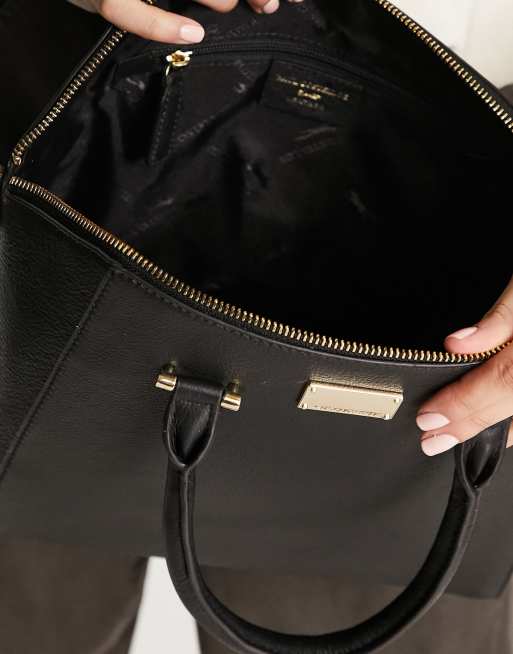 Paul Costelloe leather top handle tote bag in black, 2 of 4