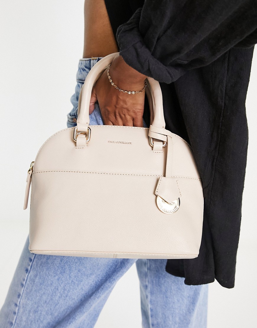 Paul Costelloe Leather Top Handle Tote Bag In Off White