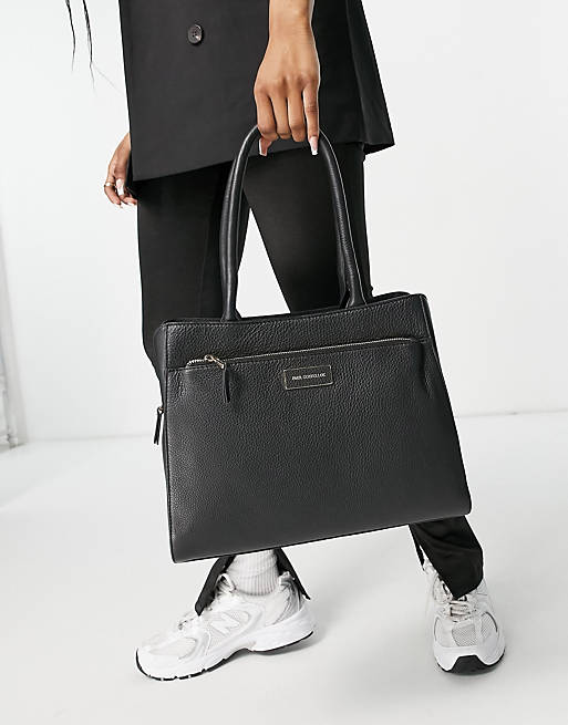 Paul Costelloe leather tote bag with zip front in black
