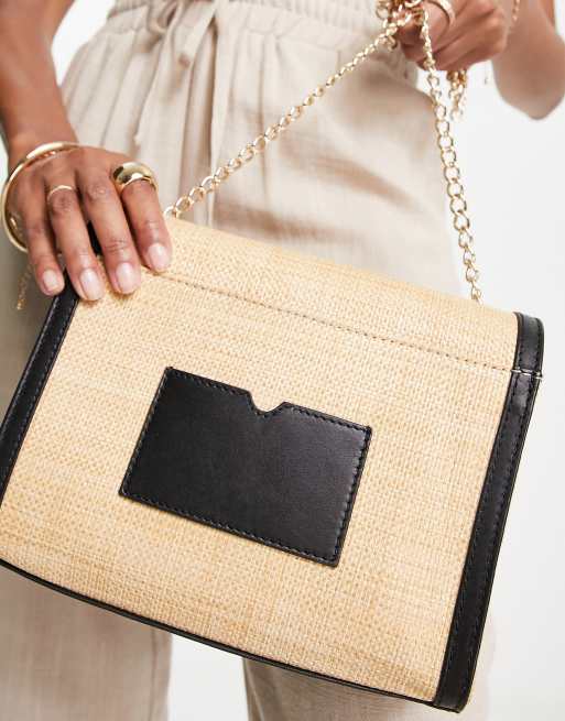 Leather and Raffia Crossbody Bag