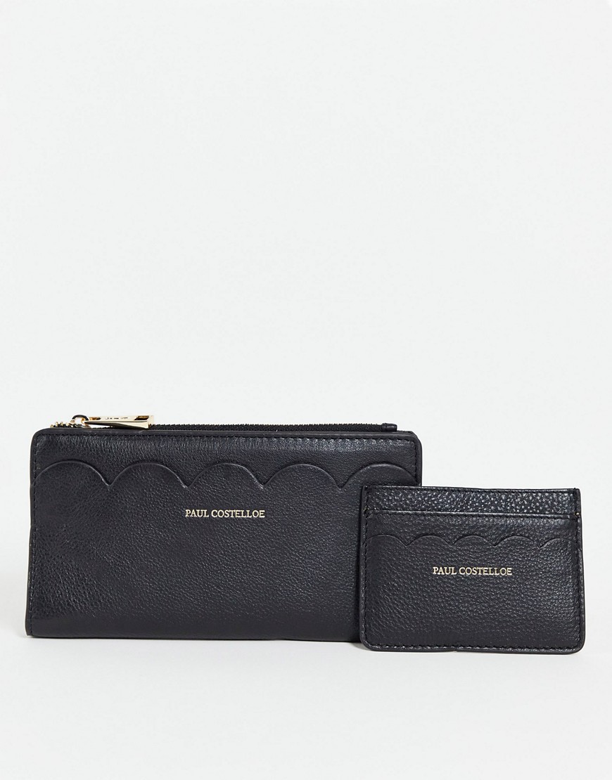 Paul Costelloe Leather Wallet And Card Holder Gift Set In Black