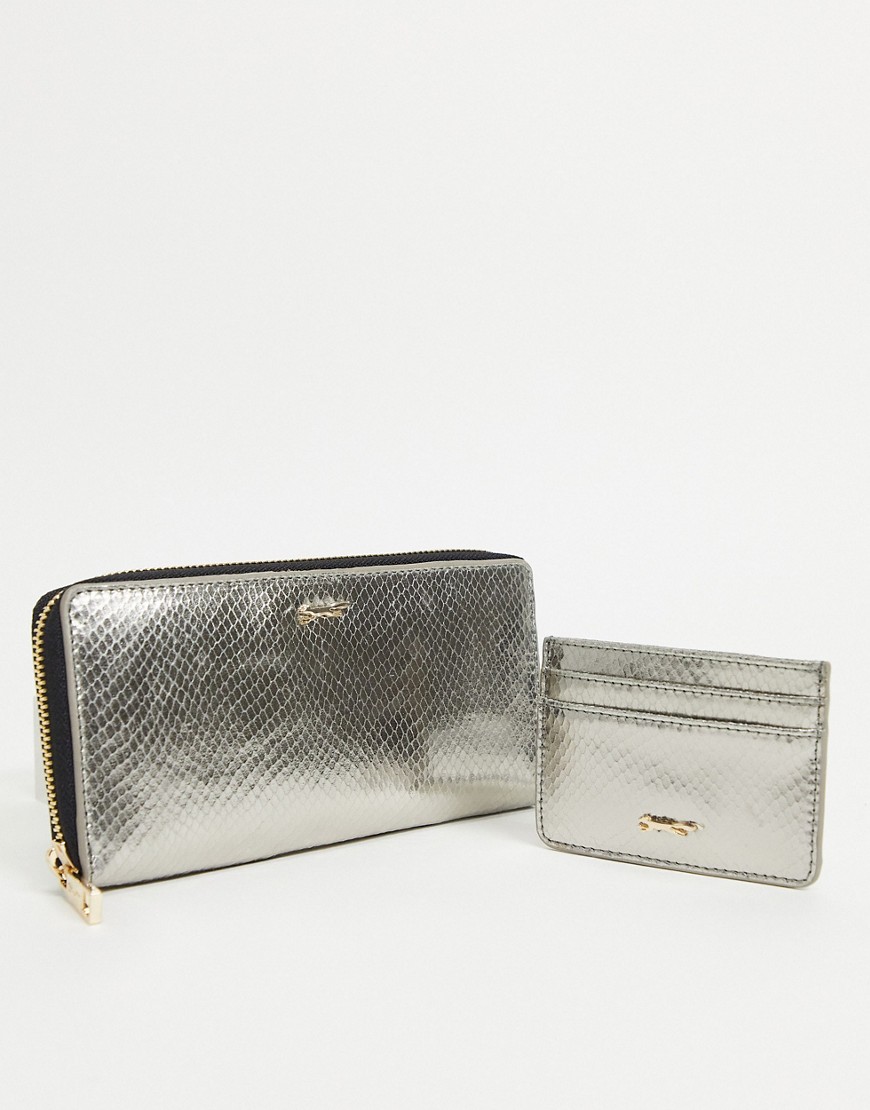 Paul Costelloe leather wallet and card holder gift set in gunmetal-Silver