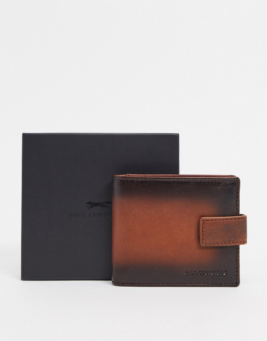 Paul Costelloe leather wallet with coin pocket and button closure in brown