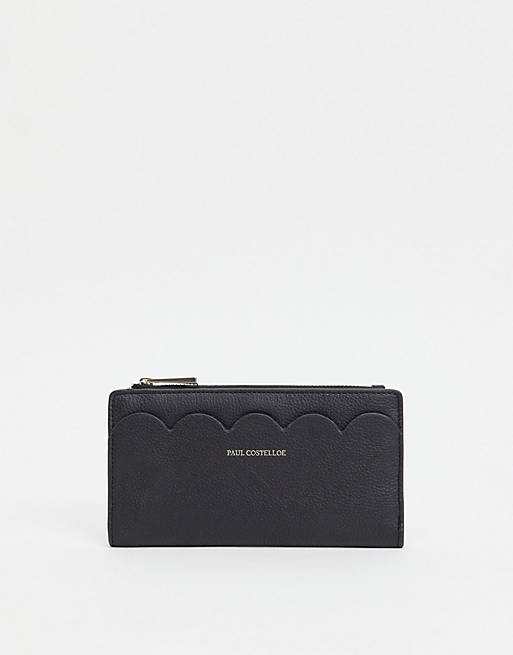 Paul Costelloe leather wallet with scalloped edge in black | ASOS