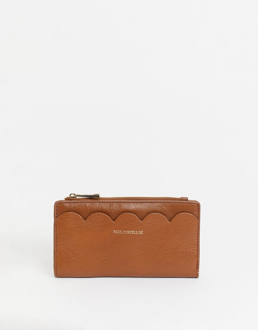 Paul Costelloe leather wallet with scalloped edge in tan-Brown