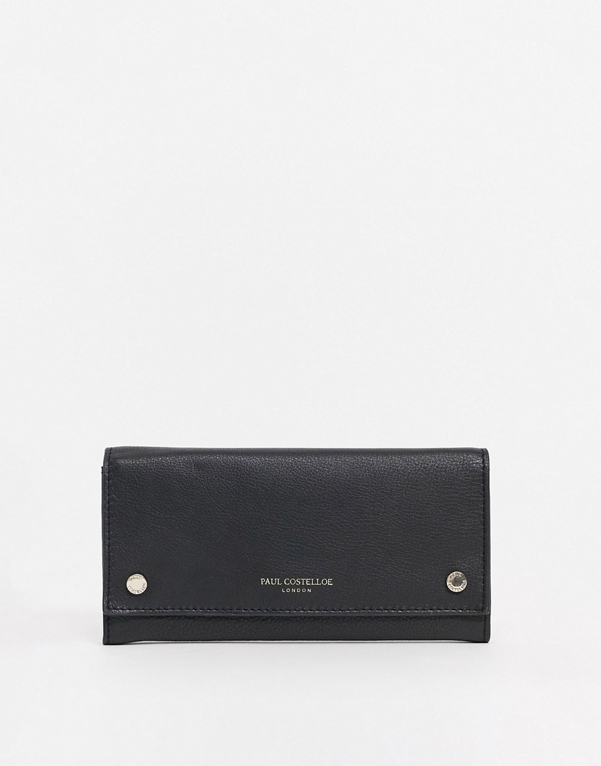 Paul Costelloe leather wallet with snap detail in black