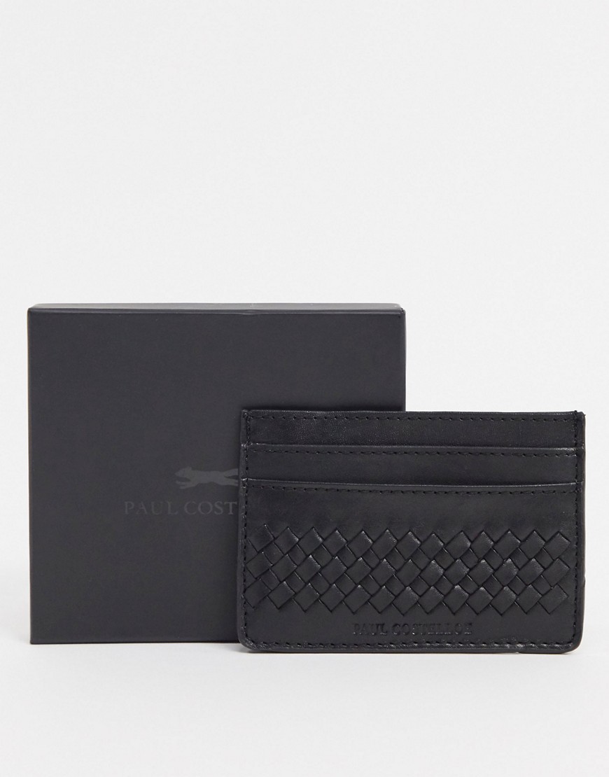 Paul Costelloe leather weave card holder in black