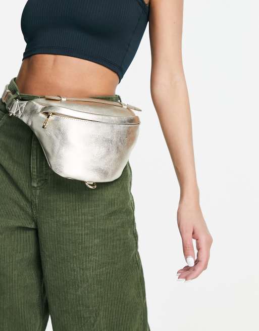 Paul Costelloe leather zip bum bag in gold
