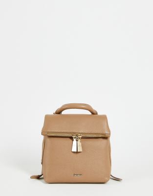 Paul Costelloe leather zip flap over backpack in brown