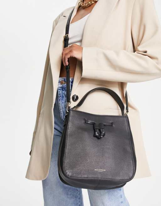 Paul Costelloe - Leren handtas met trekkoord in zwart