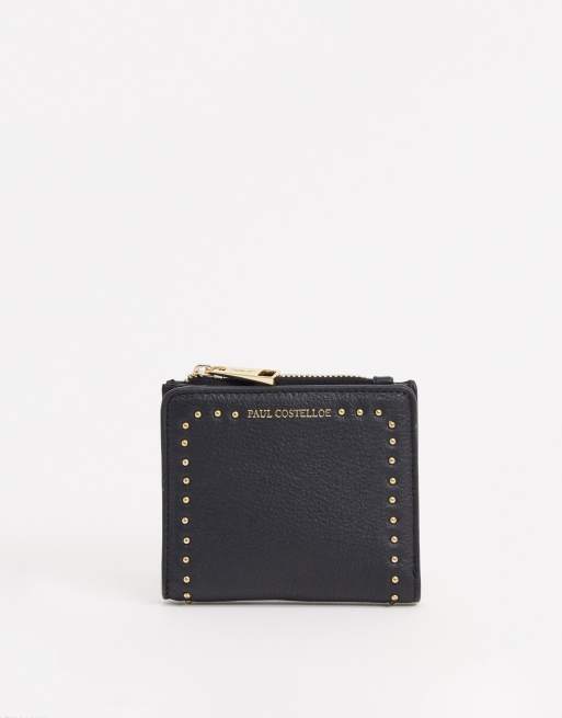 Paul Costelloe - Portafoglio piccolo in pelle nera con borchie