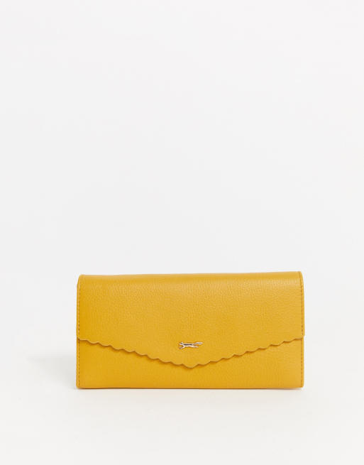 Paul Costelloe - Porte-monnaie à rabat en cuir véritable avec bordure festonnée - Jaune moutarde