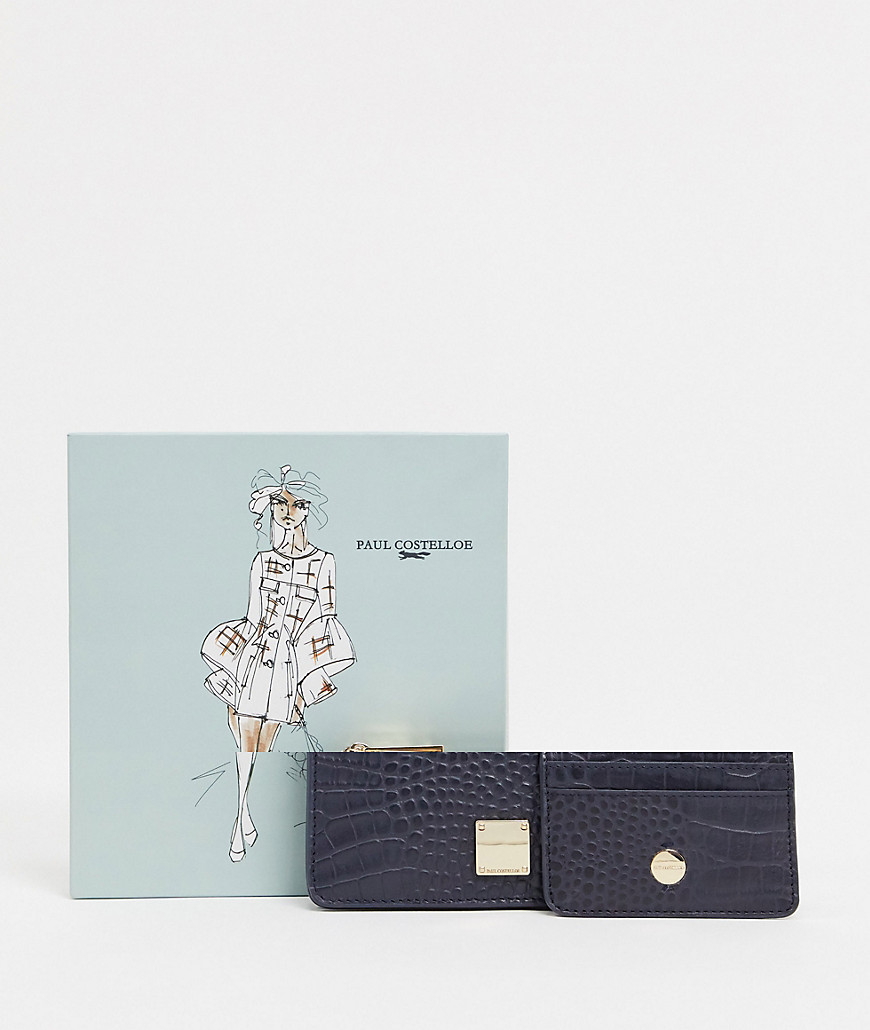 Paul Costelloe – Presentset med blå ormskinnsmönstrad korthållare och plånbok i äkta läder