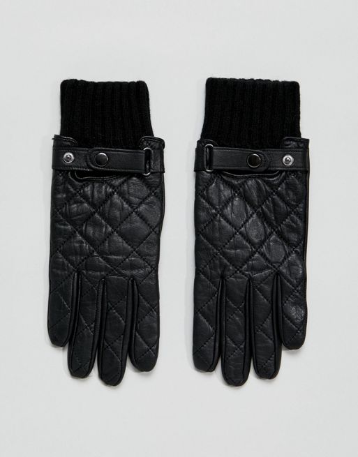 Paul Costelloe Quilted Leather Gloves In Black | ASOS