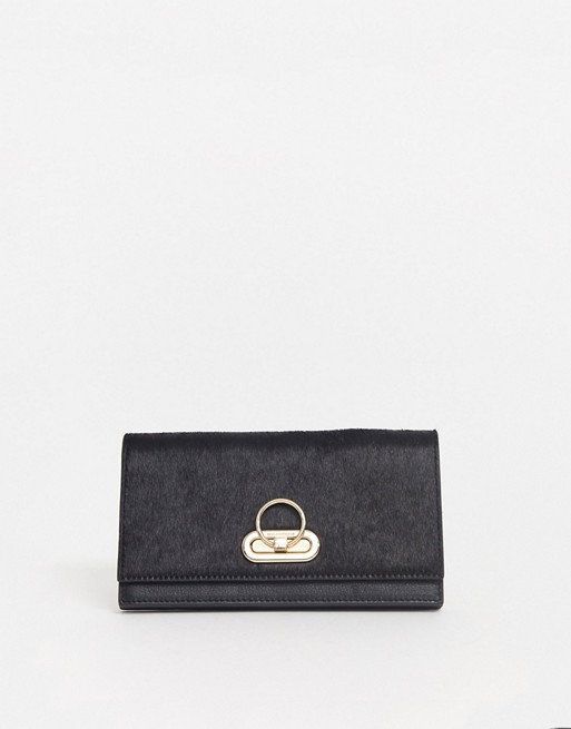 Paul Costelloe real leather black foldover purse with gold hardware