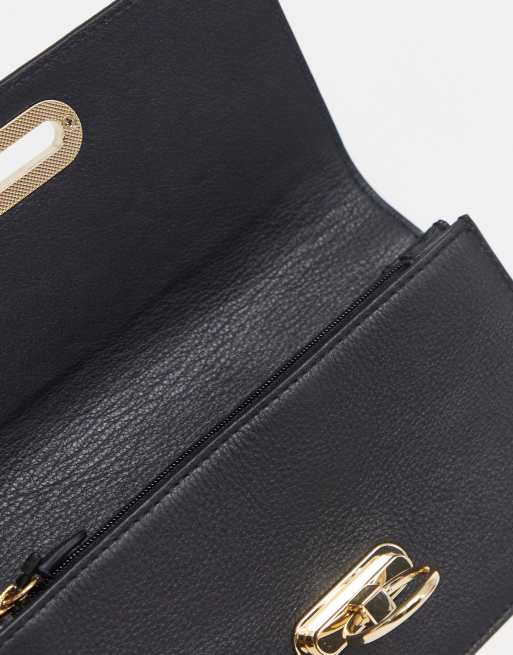 Paul Costelloe real leather black foldover purse with gold hardware, 3 of 4