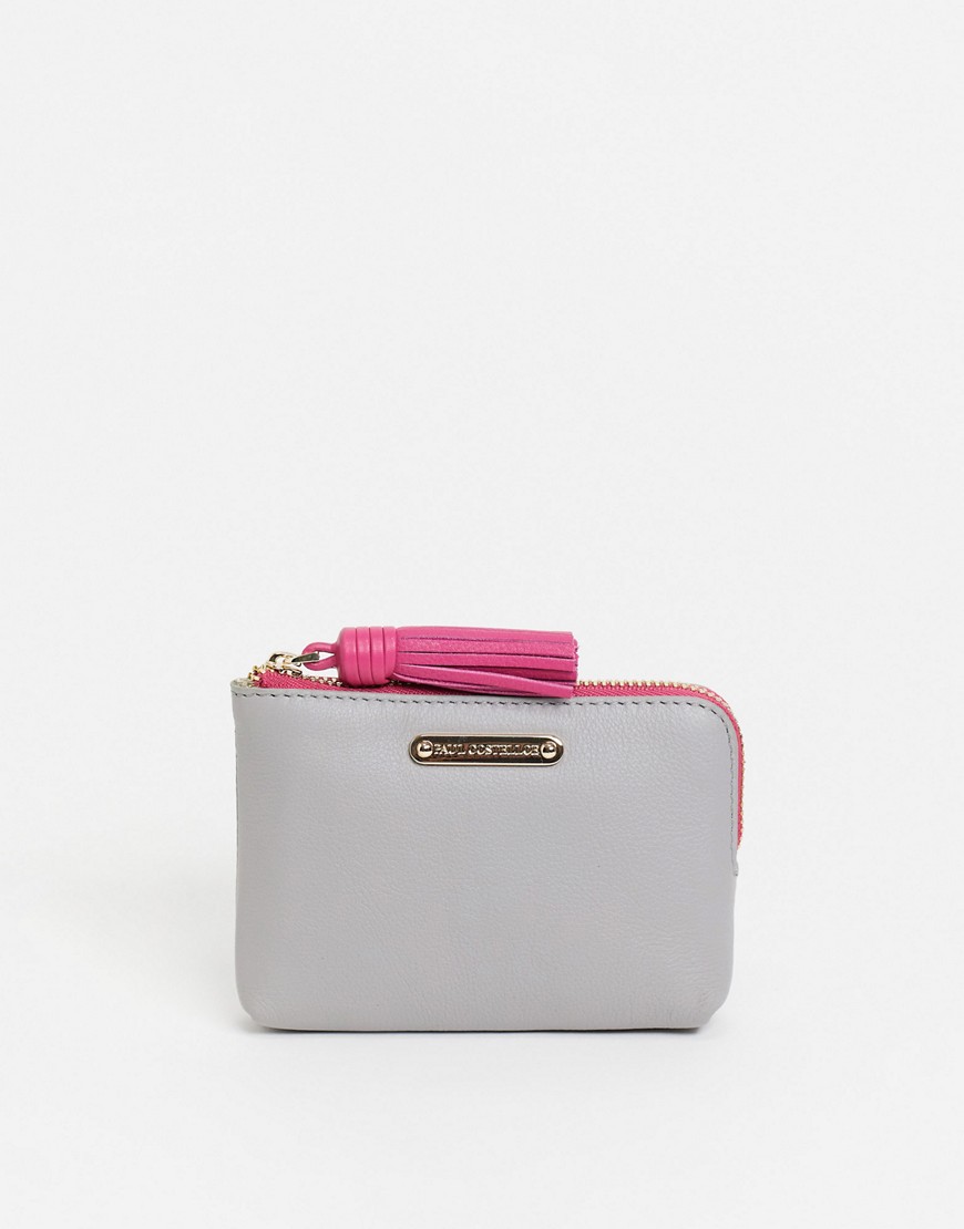 Paul Costelloe small leather zip wallet in off white