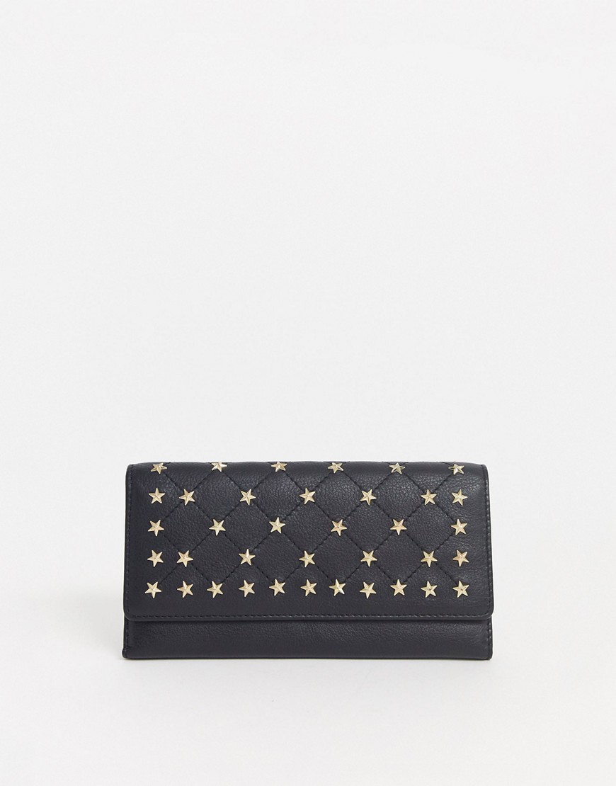 Paul Costelloe – Svart quiltad plånbok i äkta läder med stjärnnitar