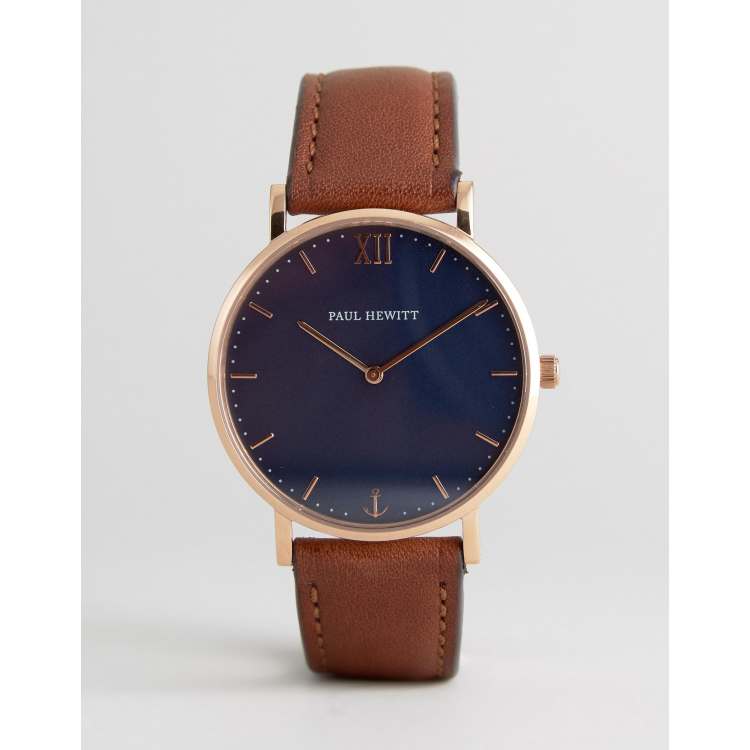 Paul Hewitt Sailor Leather Watch In Brown/Gold 39mm | ASOS