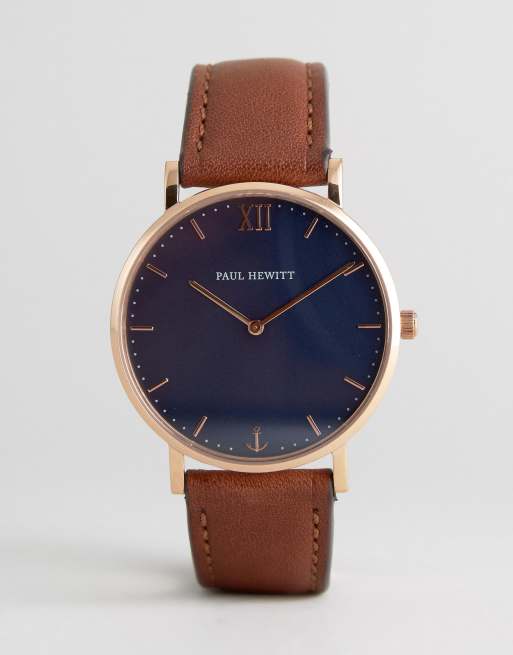 Paul Hewitt Sailor Leather Watch In Brown/Gold 39mm | ASOS