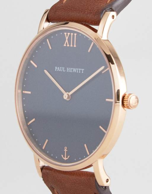 Paul Hewitt Sailor Leather Watch In Brown Gold 39mm