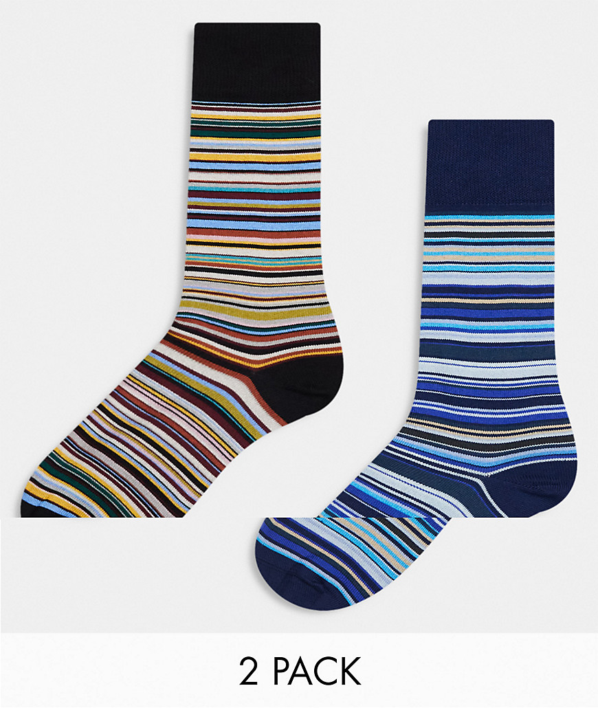 Paul Smith 2 pack socks in stripe with logo-Multi