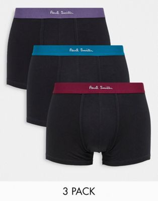 Paul Smith 3 pack colour waistband trunks in black