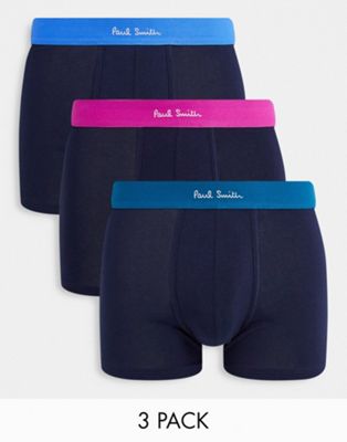 Paul Smith 3 pack colour waistband trunks in navy