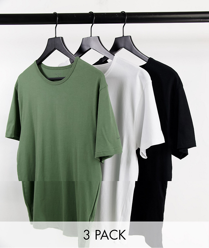 Paul Smith 3 pack loungewear t-shirts in black/white/khaki-Multi