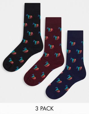 Paul Smith 3 pack socks in multi with all over zebra print