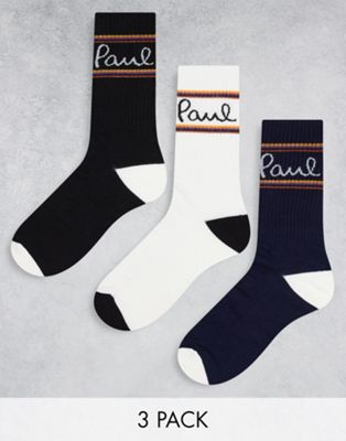 Paul Smith 3 pack sporty style socks in black and white