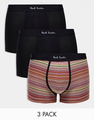 Paul Smith 3 pack trunks in black and stripe with logo waistband