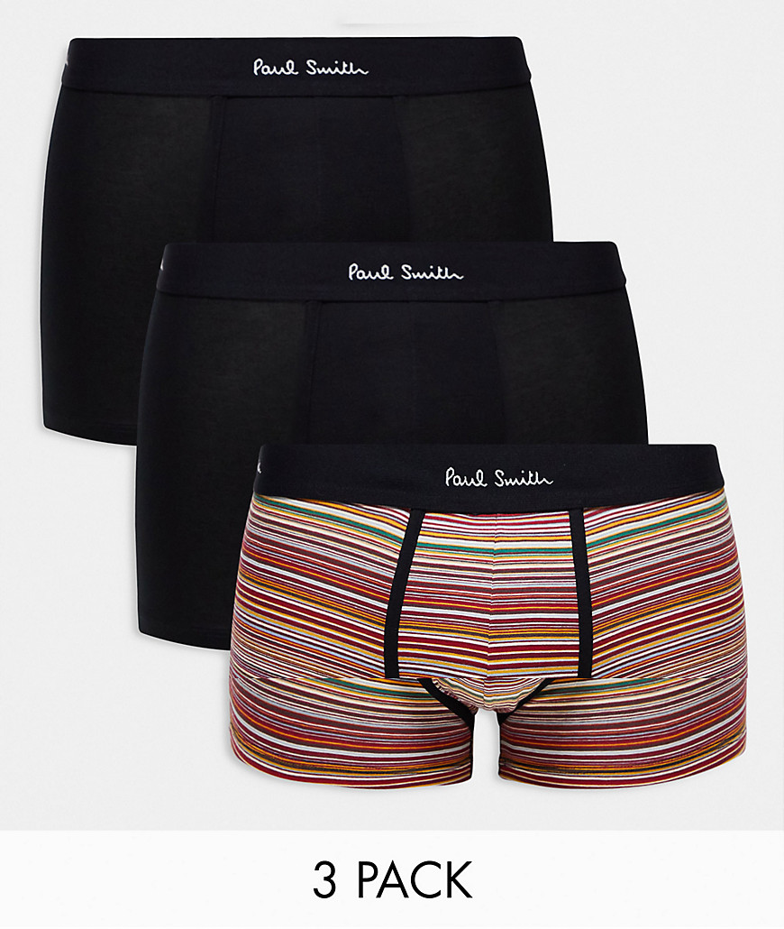 Paul Smith 3 pack trunks in black and stripe with logo waistband