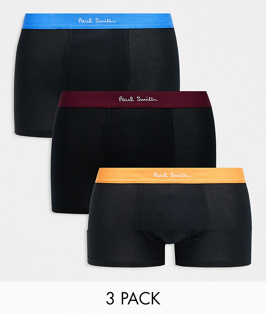 Paul Smith 3 pack trunks in black with coloured logo waistband