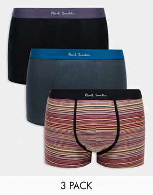 Paul Smith 3 pack trunks in stripe black grey with logo waistband