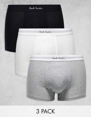 Paul Smith 3 pack trunks in white gray black with logo waistband