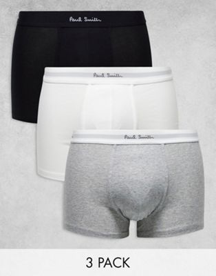 Paul Smith 3 pack trunks in white grey black with logo waistband