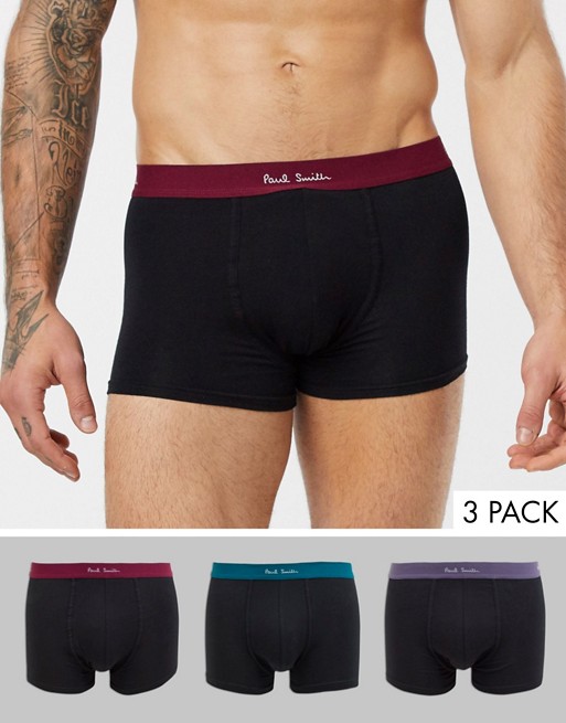 Paul Smith 3 pack trunks with coloured waistbands in black
