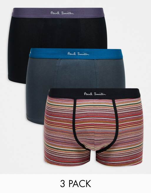 Paul Smith – 3er-Pack Unterhosen in Gestreift, Schwarz und Grau mit Logobund