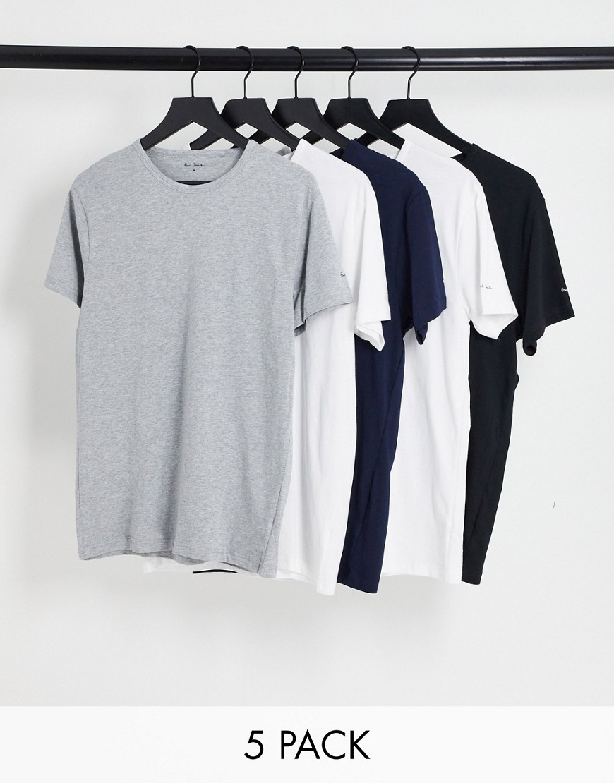 Paul Smith 5 pack t-shirts in black / white / grey / navy-Multi