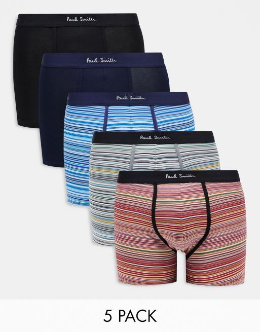 Paul Smith – 5er-Pack Unterhosen in Blau, Marineblau und mit Streifenmuster mit Logobund