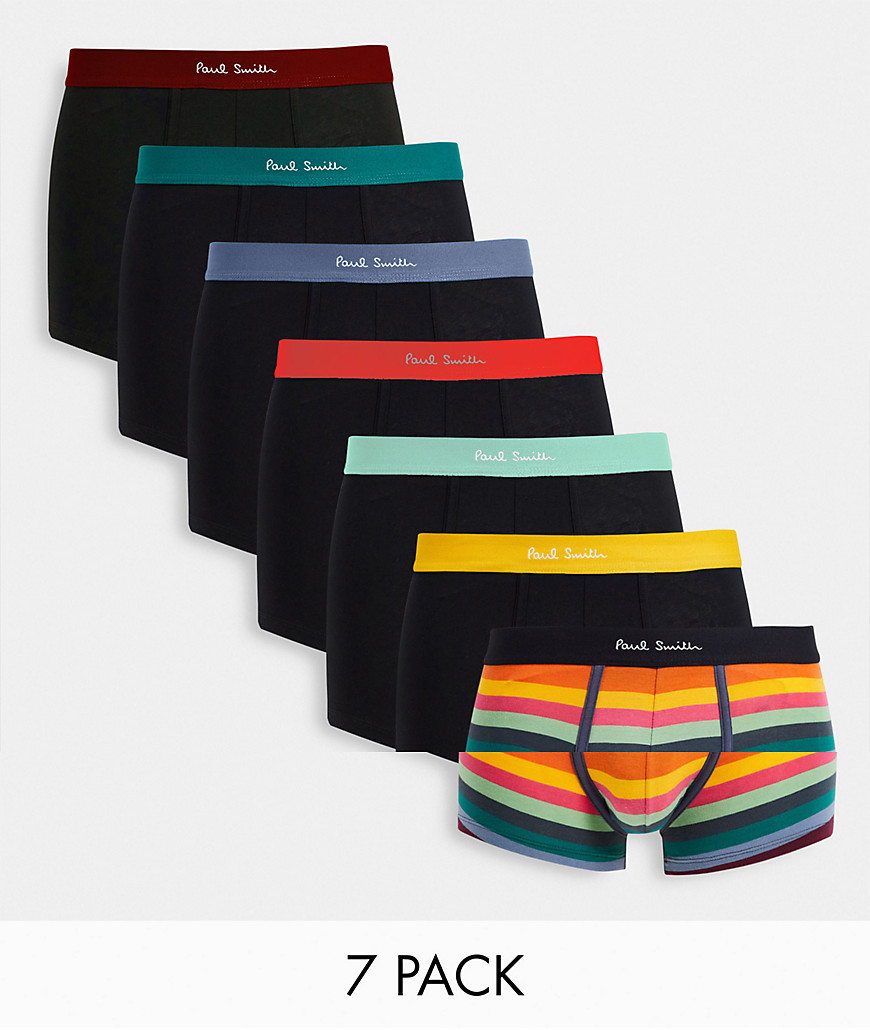 Paul Smith 7 pack trunks with contrast waistband in black/ artist stripe-Multi
