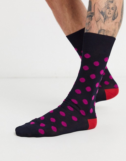 Paul Smith bright pink spot print socks in navy