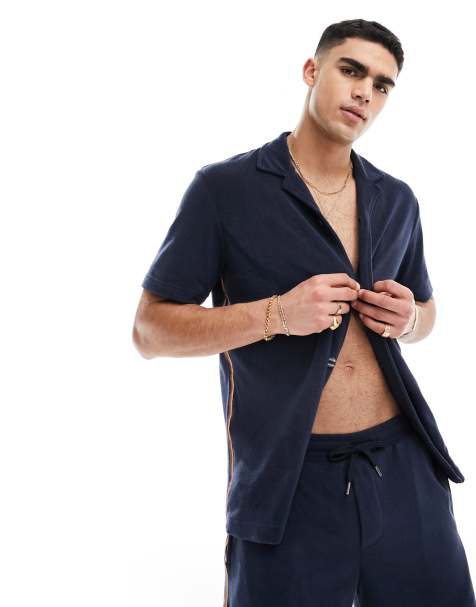 Paul Smith - Camicia blu navy in spugna con rever - view 1