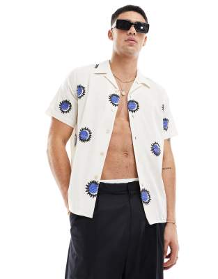 Paul Smith - Camicia color crema con colletto a rever e stampa blu