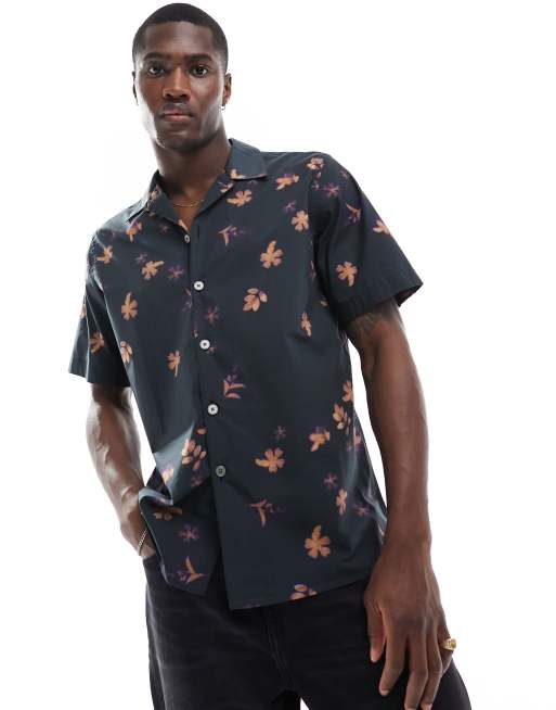 Paul Smith - Camicia nera a fiori con rever